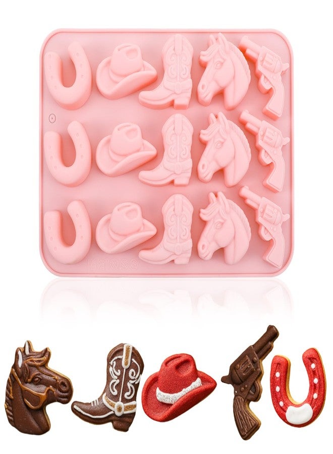 Shimmeroo Cowboy Silicone Candy Molds Shimmeroo 3D Western Themed Chocolate Molds Silicone with Cowboy Horse Boots Hat Saddle Shapes for DIY Baking Cupcake Cake Party Desserts Decorations(Pink,1 Pcs) - Image 1