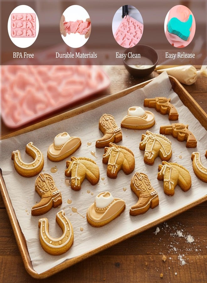 Shimmeroo Cowboy Silicone Candy Molds Shimmeroo 3D Western Themed Chocolate Molds Silicone with Cowboy Horse Boots Hat Saddle Shapes for DIY Baking Cupcake Cake Party Desserts Decorations(Pink,1 Pcs) - Image 4
