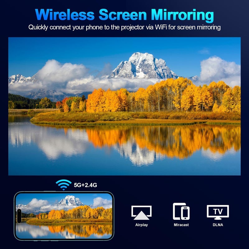Projector 5G WiFi Bluetooth Full HD 1080P LED 16000 Lumen 200 Inch Zoom Portable Home Cinema Compatible with Smartphone/Fire Stick/Laptop/PS5 - Image 4