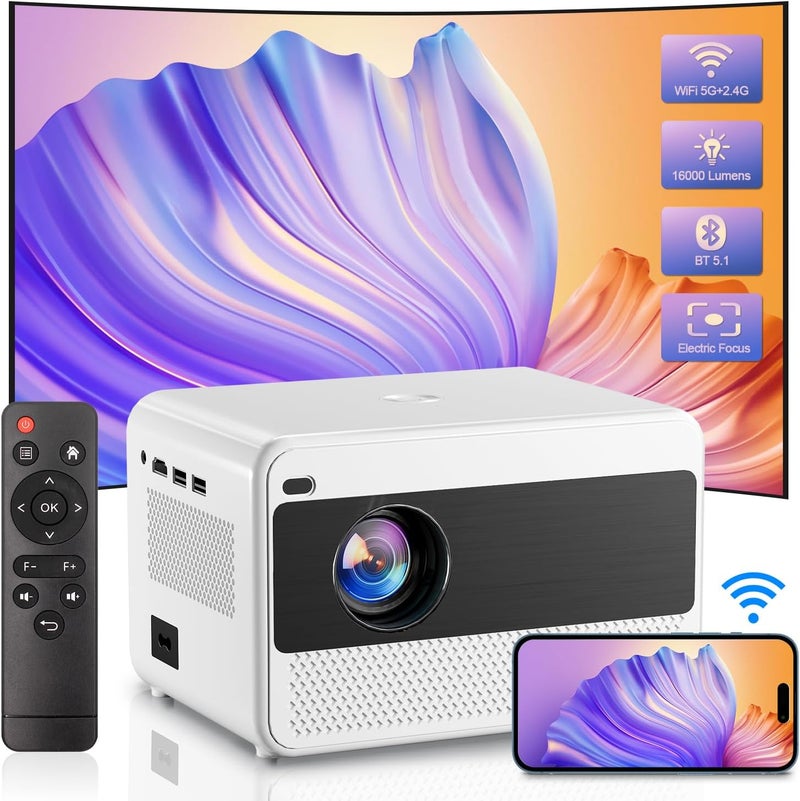 Projector 5G WiFi Bluetooth Full HD 1080P LED 16000 Lumen 200 Inch Zoom Portable Home Cinema Compatible with Smartphone/Fire Stick/Laptop/PS5 - Image 1