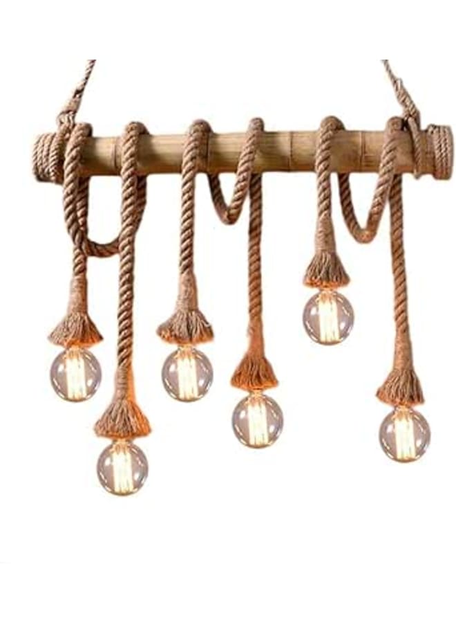 Light Kraft 6 Head Industrial Vintage Hemp Rope Bamboo Chandelier