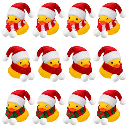 Funtery 12 Pcs Christmas Rubber Ducks Bulk with Xmas Hats and Scarf Mini Bath Rubber Ducky Showers for Xmas Winter Holiday Celebration Party Favors Stocking Stuffers Birthday Gift Exchange - Image 1