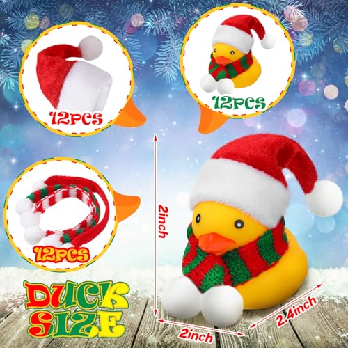 Funtery 12 Pcs Christmas Rubber Ducks Bulk with Xmas Hats and Scarf Mini Bath Rubber Ducky Showers for Xmas Winter Holiday Celebration Party Favors Stocking Stuffers Birthday Gift Exchange - Image 5