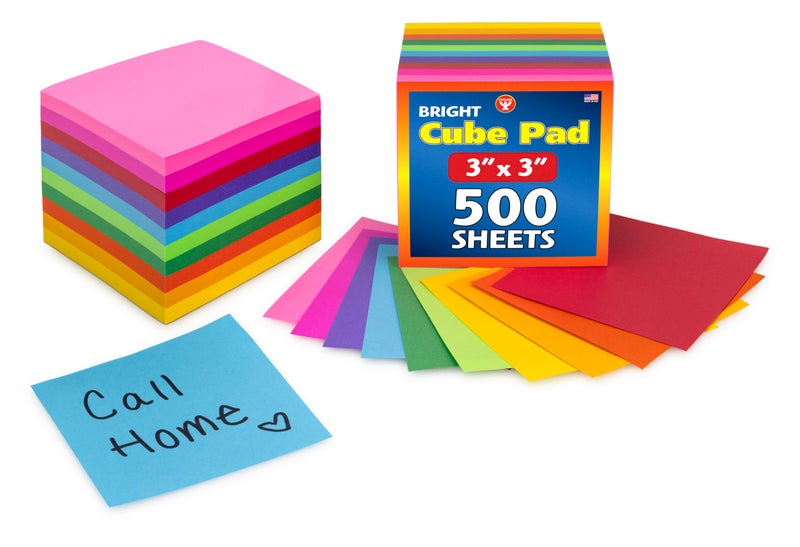 Hygloss Note Paper Cube 3 Square NonSticky Memo Pad 500 Sheets in 10 Assorted Bright Colors Note Cubes Perfect for Office School Supplies Not Sticky