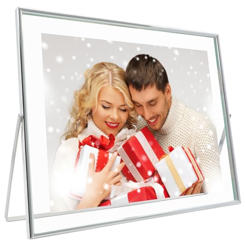 AhaGo Silver Floating Frame, 10"x12", Horizontal, For Picture 8.5x11, 8x10, 7x9, Tabletop Metal Photo Frame, Classy Gift For Anniversary, Wedding or Birthday - Image 1