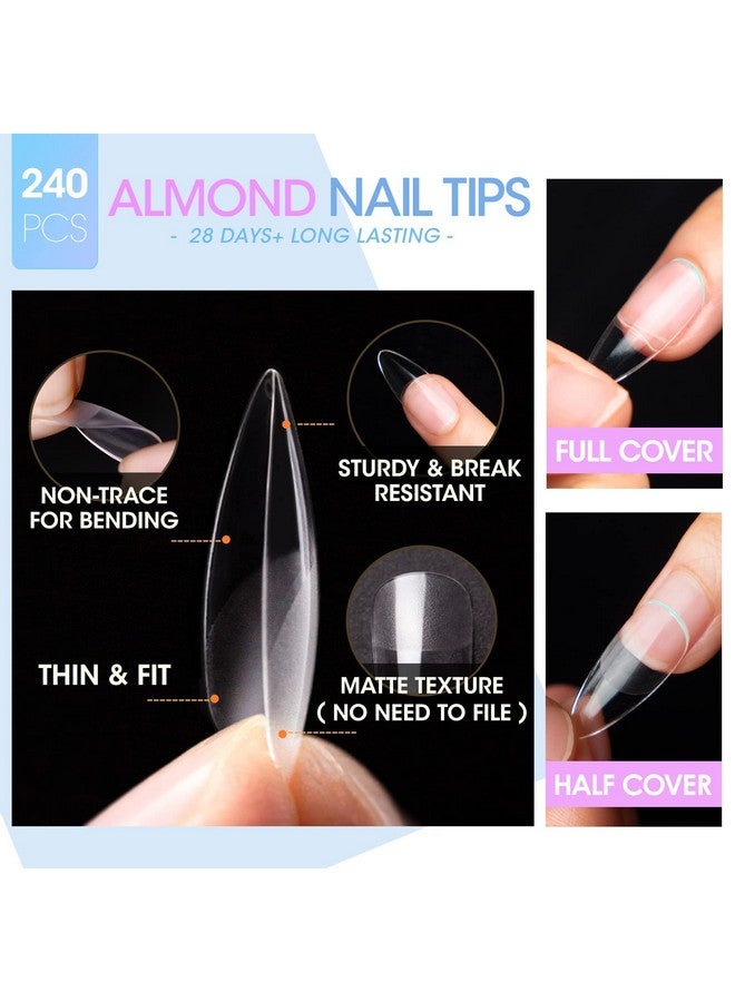 Gellen Gel Tips Nail Extension Kit, Gel x Nail Kit with 240Pcs Almond Nail Tips, 3 in 1 Nail Glue Gel, Nail Prep Dehydrator and Primer, U V LED Nail Lamp, Nail Decorations for DIY Manicure Set - Image 4