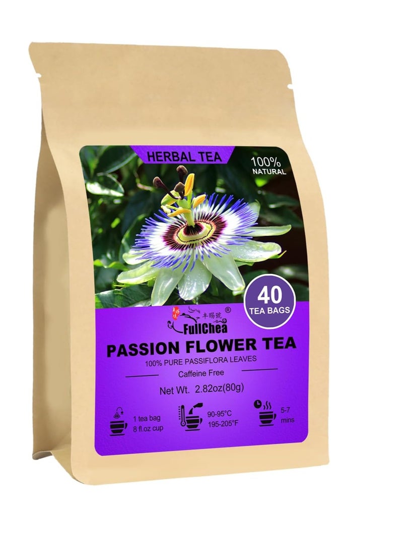 FullChea - Passion Flower Tea bags, 40 Teabags - Natural Passionflower Leaf Herbal Tea for Relaxation - Te De Pasiflora - Non-GMO - Caffeine-free - Support Better Sleep - Image 1