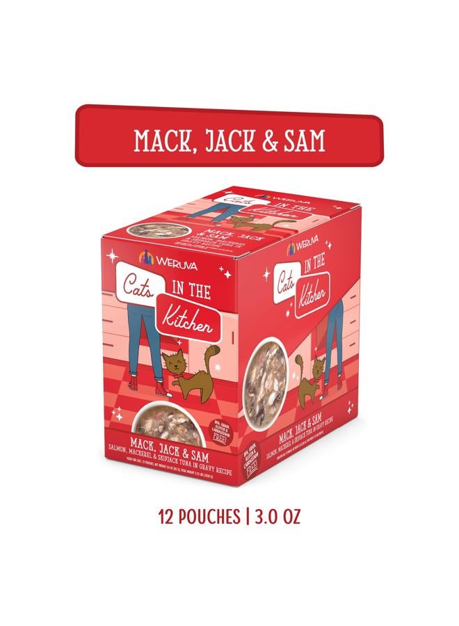 Weruva Cats in the Kitchen Mack, Jack & Sam with Mackerel, Skipjack & Salmon in Gravy Cat Food, 3oz Pouch (Pack of 12) - Image 2