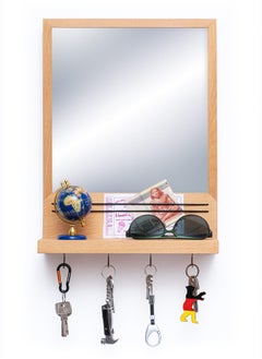 Generic Wall mounted Multi-Function Mirror, organizer and Key holder - Made of 100% solid beech wood  - Image 1