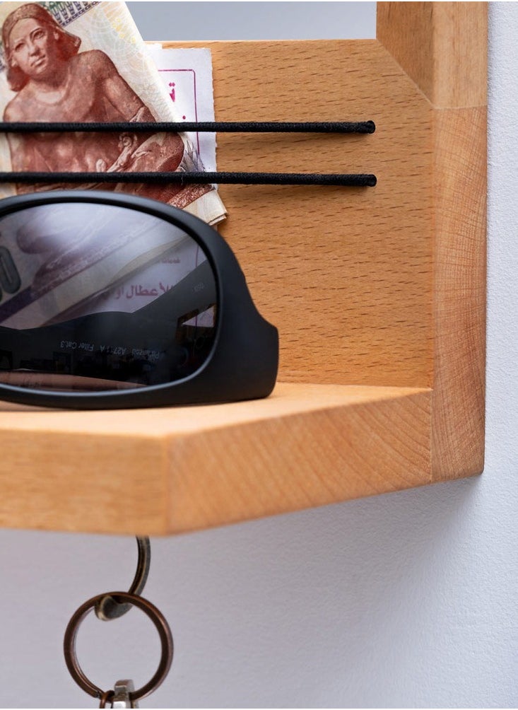 Generic - Wall mounted Multi-Function Mirror, organizer and Key holder - Made of 100% solid beech wood - Image 1