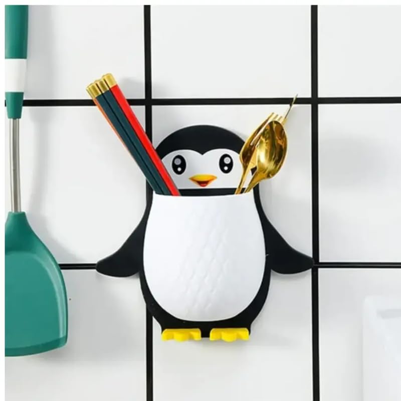 KRAZE KRAZE Toothbrush Holder Penguin Wall Mounted Storage Rack Multifunctional Wall Hanging for Makeup Tools Pens Kitchen Chopsticks Bathroom Living Room Remote Control Storage Pack of 3 Black - Image 3
