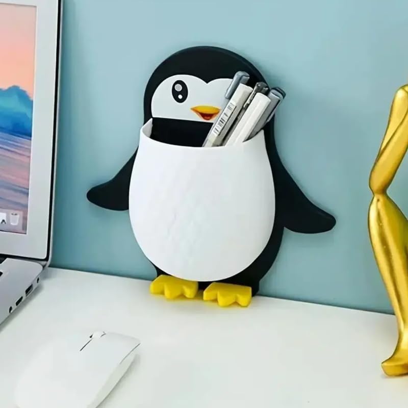 KRAZE KRAZE Toothbrush Holder Penguin Wall Mounted Storage Rack Multifunctional Wall Hanging for Makeup Tools Pens Kitchen Chopsticks Bathroom Living Room Remote Control Storage Pack of 3 Black - Image 5