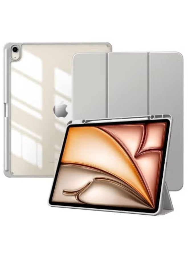 Gravity iPad Air 13 Inch Case for 2025/2024 M3 & M2 Models – Slim Lightweight Protective Stand Cover with Built-In Pencil Holder | Magnetic Auto Wake/Sleep Front Flap | Shockproof Clear Transparent Back Shell | Scratch-Resistant, Precise Cutouts | Elegant Grey Case for Apple iPad Air 13" - Image 1