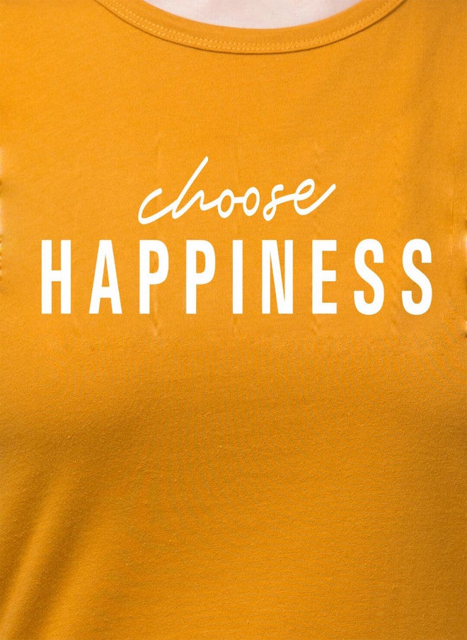TREND LEVEL Mustard Yellow Typography Printed Cotton T-shirt for Women - Image 2