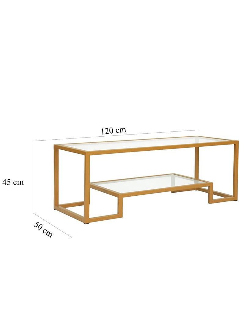 YINZUO Modern Clear Glass Coffee Table with Metal Frame and Lower Shelf - Rectangular Living Room Accent Table for Minimalist Decor - Image 2