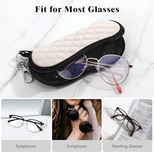 MoKo Eyeglass Soft Case, Zippered Neoprene Sunglasses Pouch with Clip for Men Women, Skin Tone Rhombus - Image 4