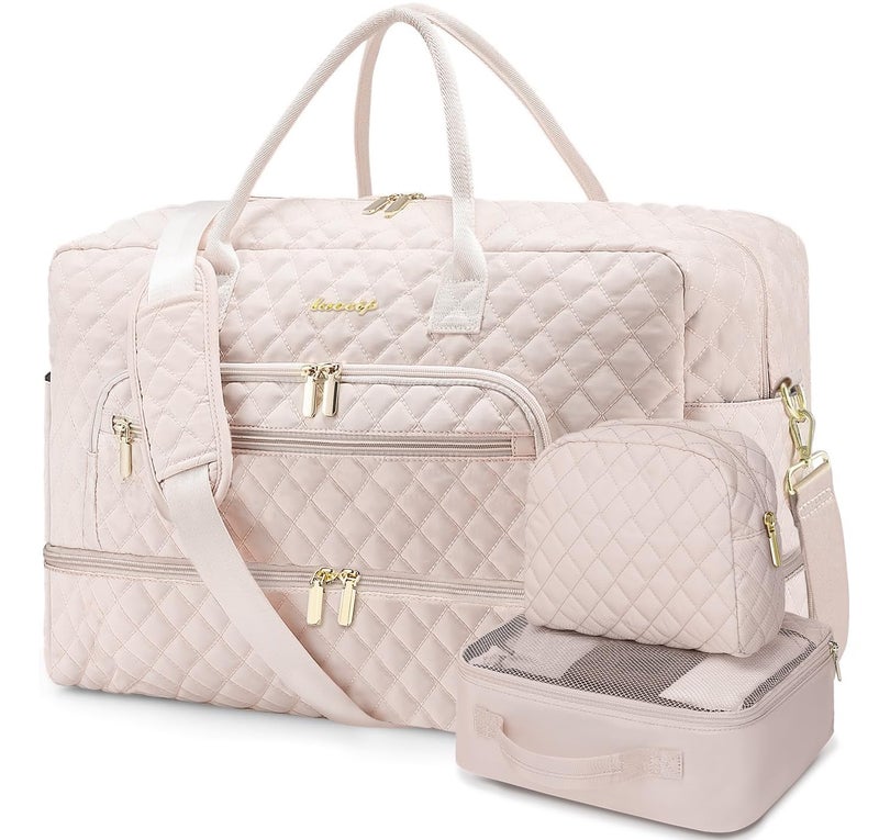 LUOCIP Large Women's Travel Duffle, Weekender with Shoe Compartment, Carry On Overnight Bag, Gym Duffel with Wet Pocket, Hospital Bags for Labor and Delivery 3 PCS Set - Image 1
