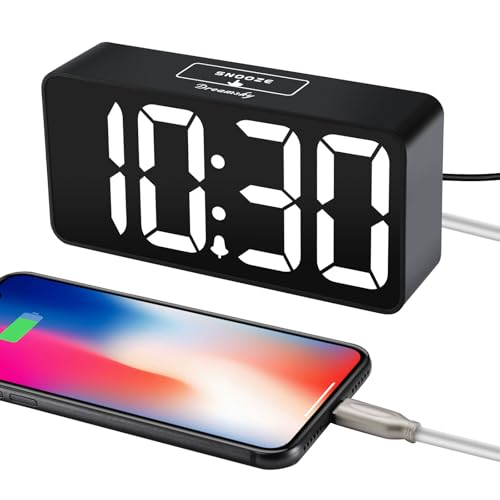 DreamSky Small Digital Alarm Clock for Bederoom, Large Big Numbers Display with Dimmer for Living Room, Electric Bedside Desk Clock with USB Charging Port, Adjustable Volume, USB-C Adapter Powered - Image 4