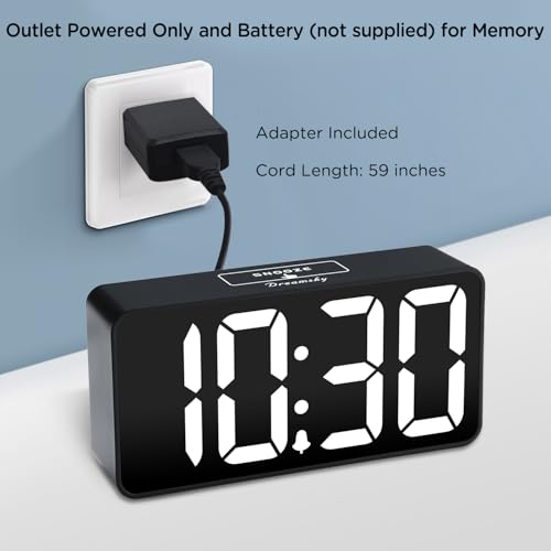 DreamSky Small Digital Alarm Clock for Bederoom, Large Big Numbers Display with Dimmer for Living Room, Electric Bedside Desk Clock with USB Charging Port, Adjustable Volume, USB-C Adapter Powered - Image 2
