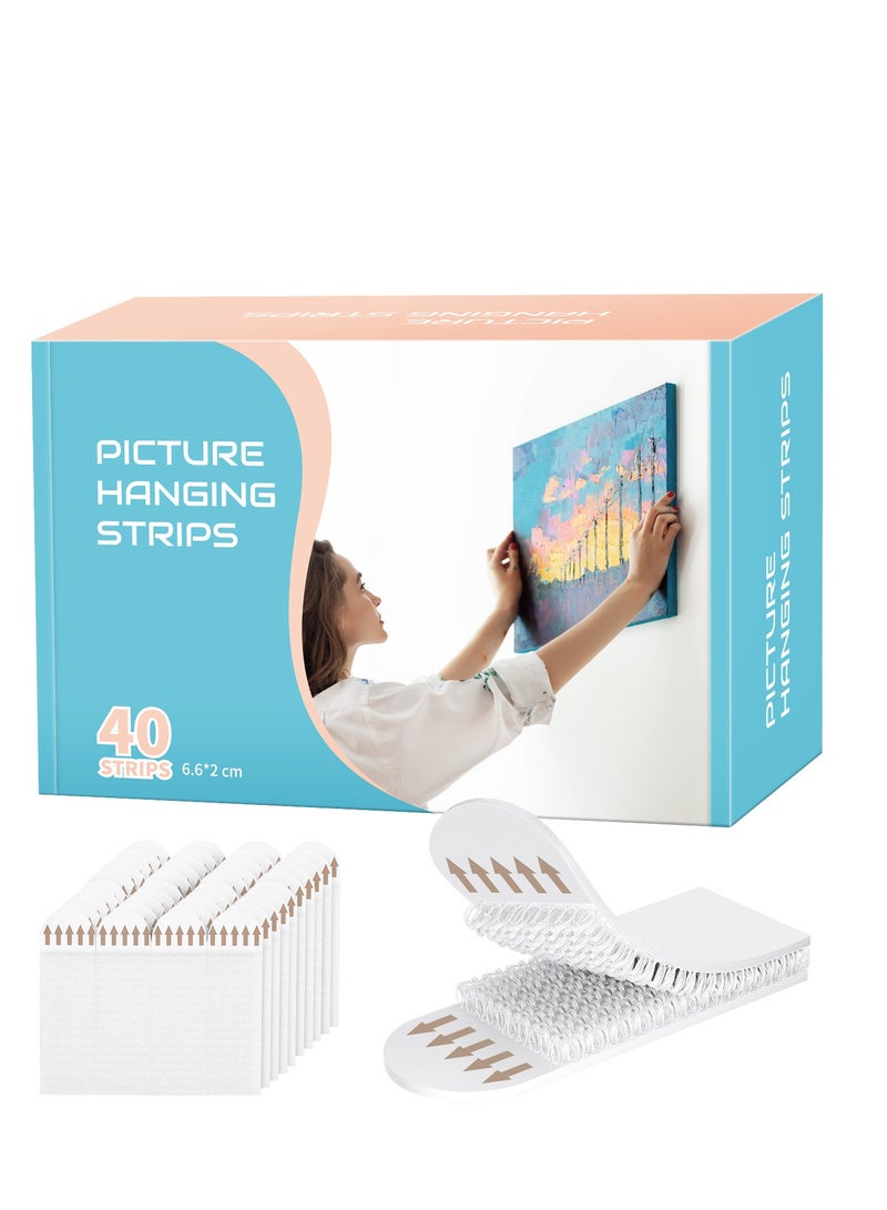 Picture Hanging Strips Heavy Duty, Damage Free Hanging Picture Hangers for Walls, Picture Hanging Kit, Hanging Hooks Without Nails, Medium Poster Wall Strips White 20-Pairs - Image 1
