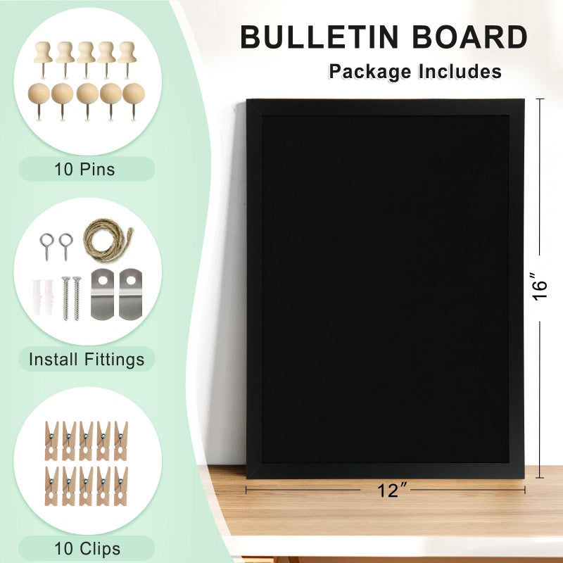 DOLLAR BOSS Black Cork Board with Linen Double-Sided 16''X 12'', Black Cork Boards for Walls, Wood Frame Bulletin Board Hanging Pin Board, Cork Board for Office Home School 1-Pack - Image 2