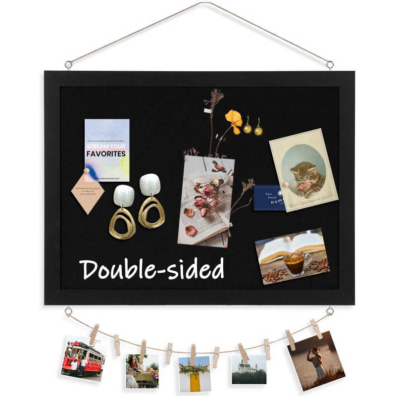 DOLLAR BOSS Black Cork Board with Linen Double-Sided 16''X 12'', Black Cork Boards for Walls, Wood Frame Bulletin Board Hanging Pin Board, Cork Board for Office Home School 1-Pack - Image 1