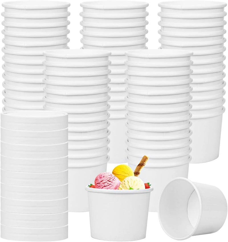 Hedume 75 Pack Ice Cream Cups with 75 Pack Lids, 8 oz Disposable Paper Dessert Bowls for Hot and Cold Food, Soup, Sundae, Frozen Yogurt - Image 1