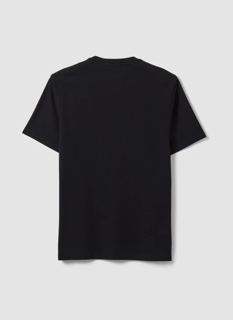 Ovs  OVS Black Crew-Neck Pure Cotton T-Shirt, Regular Fit for Men | Best Price UAE