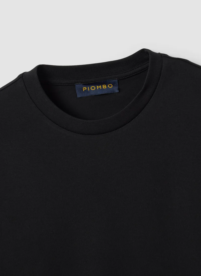 Ovs  OVS Black Crew-Neck Pure Cotton T-Shirt, Regular Fit for Men | Best Price UAE