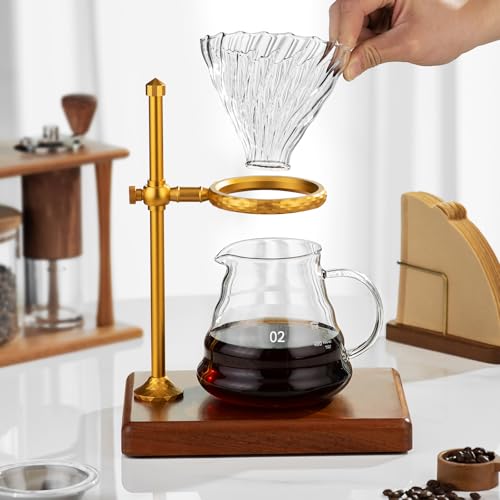 shoxil Pour Over Coffee Maker Set – Glass Coffee Dripper with Stainless Steel Stand, Wooden Base & 40 Filters – Travel Filter Coffee Maker - Image 3