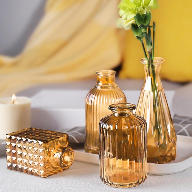 QLOFEI 20 Pcs Amber Gold Glass Bud Vases- Set Amber Gold Small Vases for Flowers, Vintage Flower Cute Glass in Bulk for Centerpieces Rustic Decorative Wedding Table Home - Image 3