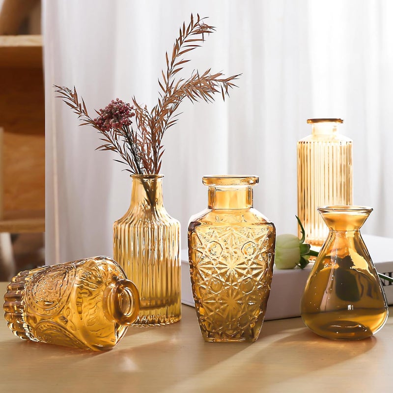 QLOFEI 20 Pcs Amber Gold Glass Bud Vases- Set Amber Gold Small Vases for Flowers, Vintage Flower Cute Glass in Bulk for Centerpieces Rustic Decorative Wedding Table Home - Image 4