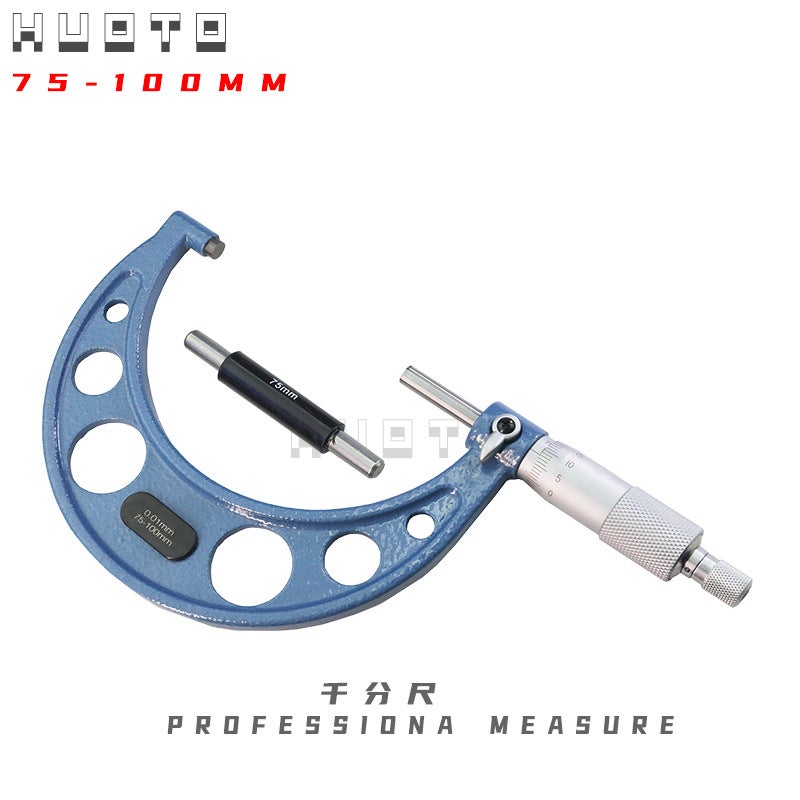 HUOTO 25/50/75/100mm mechanical outside micrometer metric inch system 75-100mm (0.01) Micrometer Metric Blue QFCYK-100 