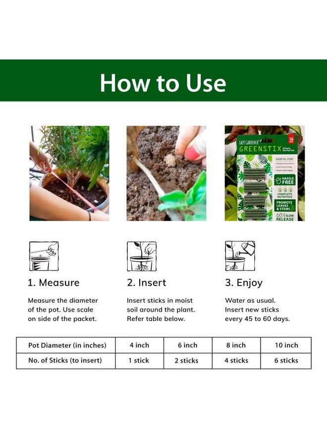 Lazy Gardener سماد النباتات Lazy Gardener greenstix | أعواد سماد عضوي للحديقة المنزلية | أفضل سماد لجميع النباتات (عبوة من 16)  - Image 3