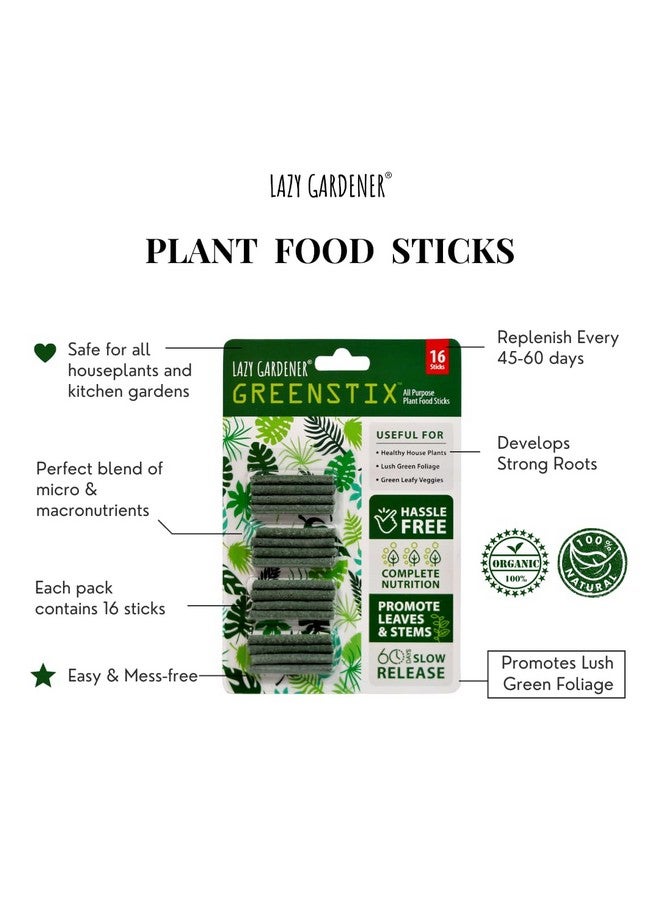 Lazy Gardener سماد النباتات Lazy Gardener greenstix | أعواد سماد عضوي للحديقة المنزلية | أفضل سماد لجميع النباتات (عبوة من 16)  - Image 2