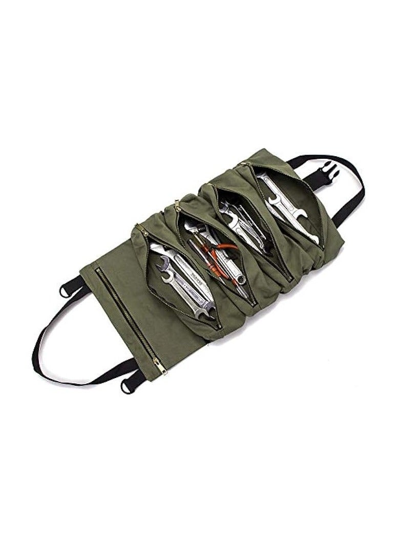 erorex Super Roll Tool Roll,Multi-Purpose Roll Up Tool Bag, Wrench Roll,Canvas Tool Organizer Bucket,Car First Aid Kit Wrap Roll Storage Case,Hanging Tool Zipper Carrier Tote,Car Camping Gear  - Image 1
