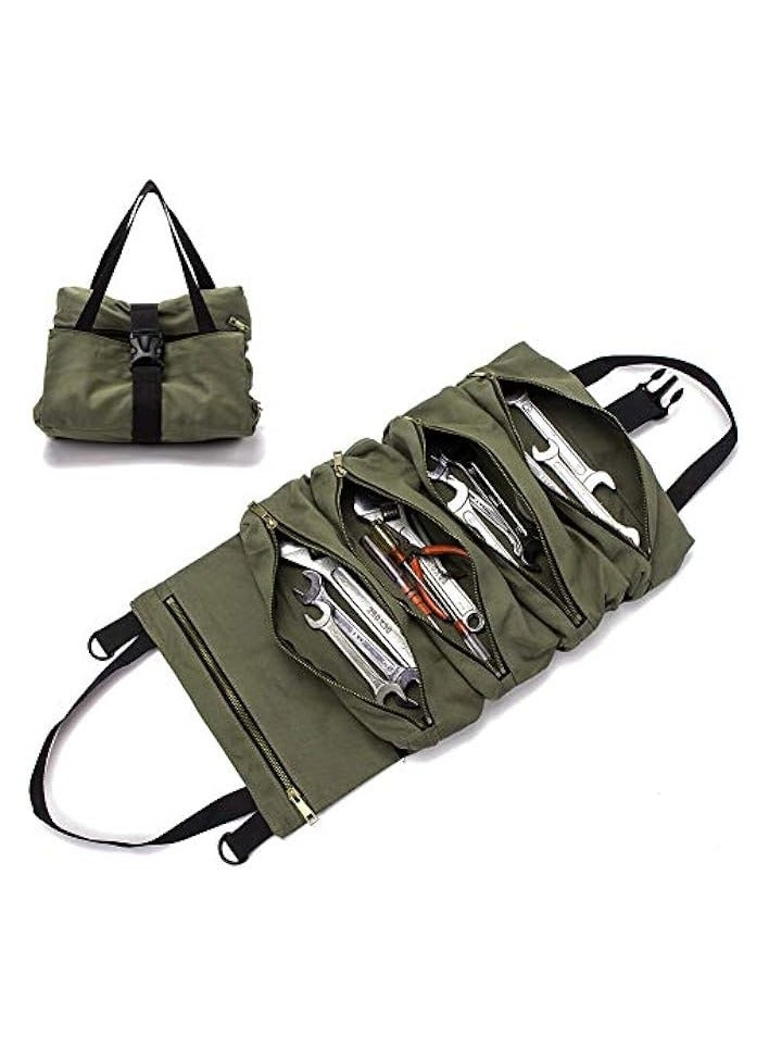 erorex Super Roll Tool Roll,Multi-Purpose Roll Up Tool Bag, Wrench Roll,Canvas Tool Organizer Bucket,Car First Aid Kit Wrap Roll Storage Case,Hanging Tool Zipper Carrier Tote,Car Camping Gear  - Image 4