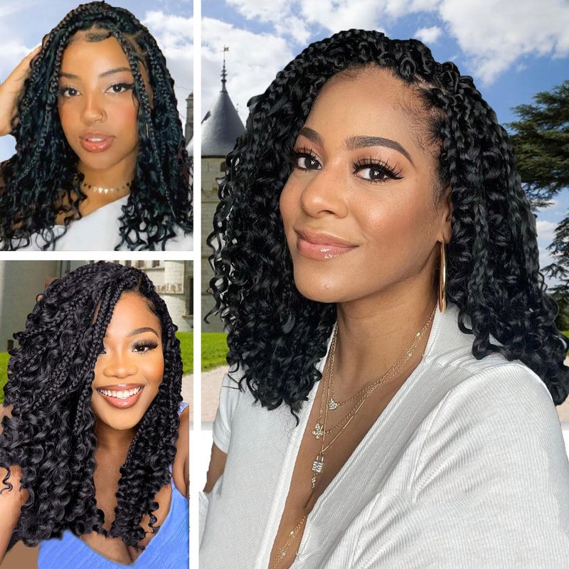 LMZIM 14 Inch Goddess Box Braids Crochet Hair for Black Women - 8 Packs Synthetic Hair Extension,Bohemian Boho Box Braids Crochet Braid Curly Ends1B - Image 5