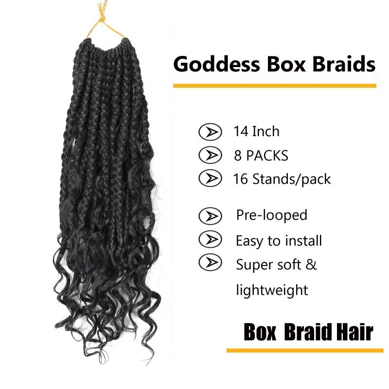 LMZIM 14 Inch Goddess Box Braids Crochet Hair for Black Women - 8 Packs Synthetic Hair Extension,Bohemian Boho Box Braids Crochet Braid Curly Ends1B - Image 2