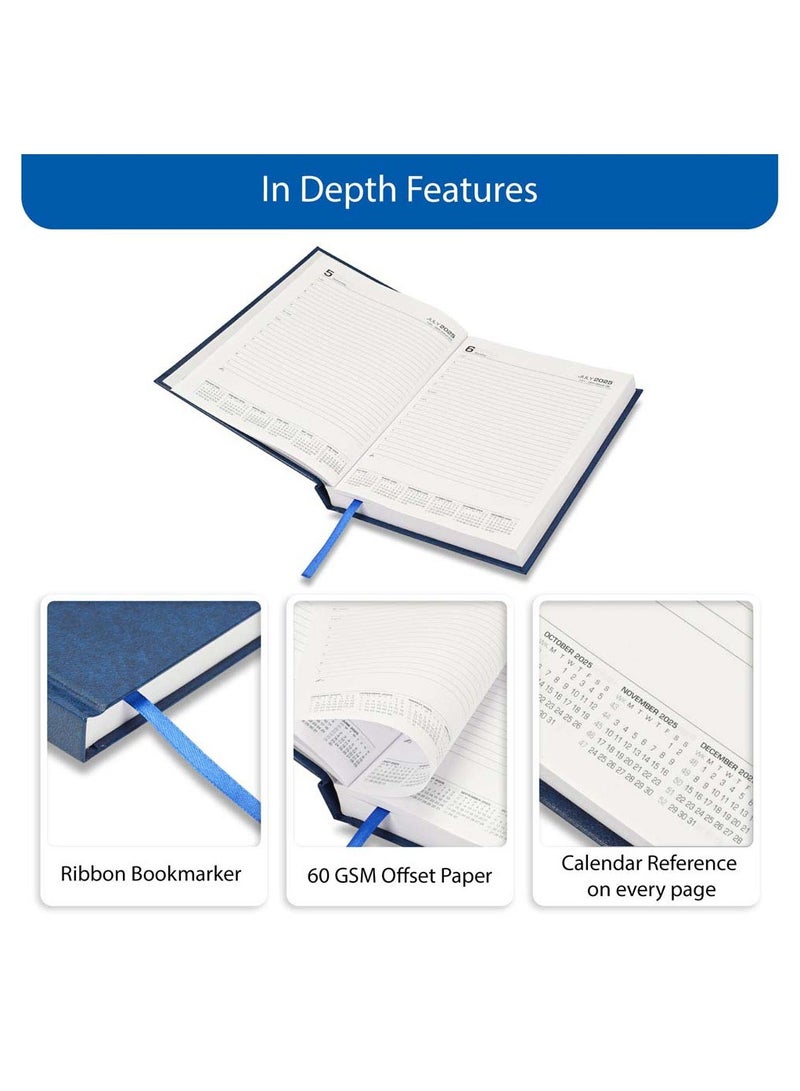 FIS FIS 2025-2026 ACADEMIC DIARY, A5 Size(148x210mm) with Hard Cover Vinyl Materials, English, 60gsm White Paper, Blue Color-FSDI15E2526BL  - Image 5