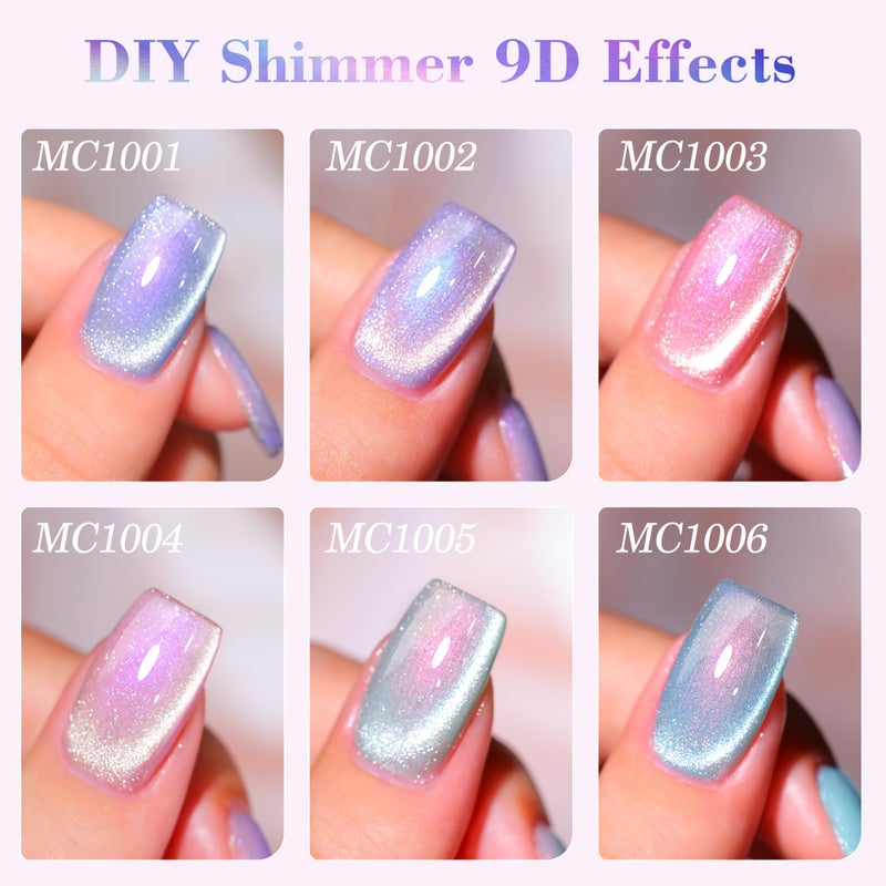 Double Rhythm 6 Colors Cat Eye Gel Polish Set Shimmer Glitter with Magnet Holographic Reflective Magnetic UV Nail Art Kit (6-Kit 11) - Image 4