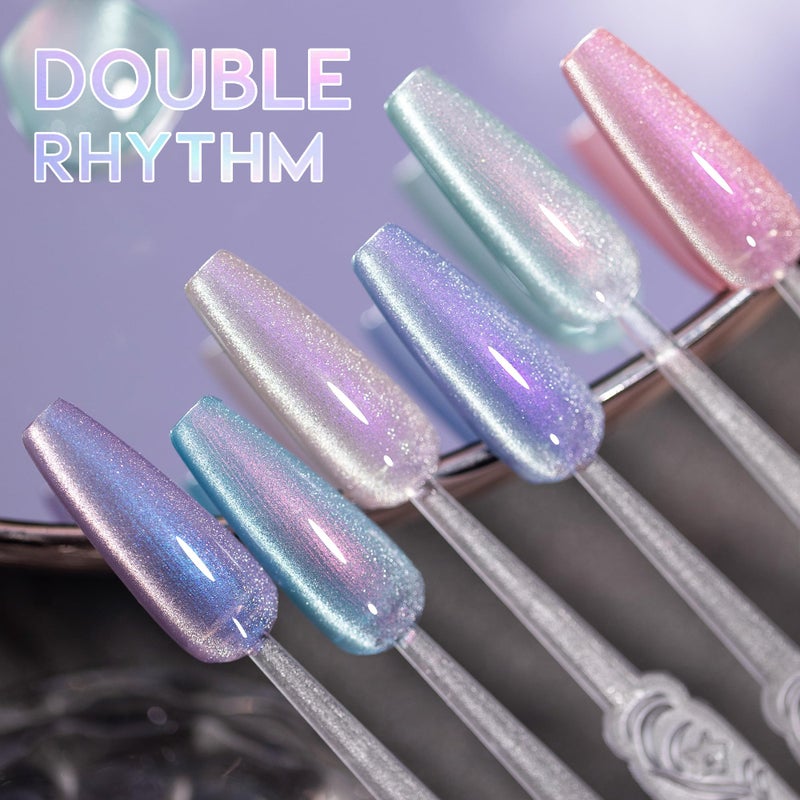 Double Rhythm 6 Colors Cat Eye Gel Polish Set Shimmer Glitter with Magnet Holographic Reflective Magnetic UV Nail Art Kit (6-Kit 11) - Image 5