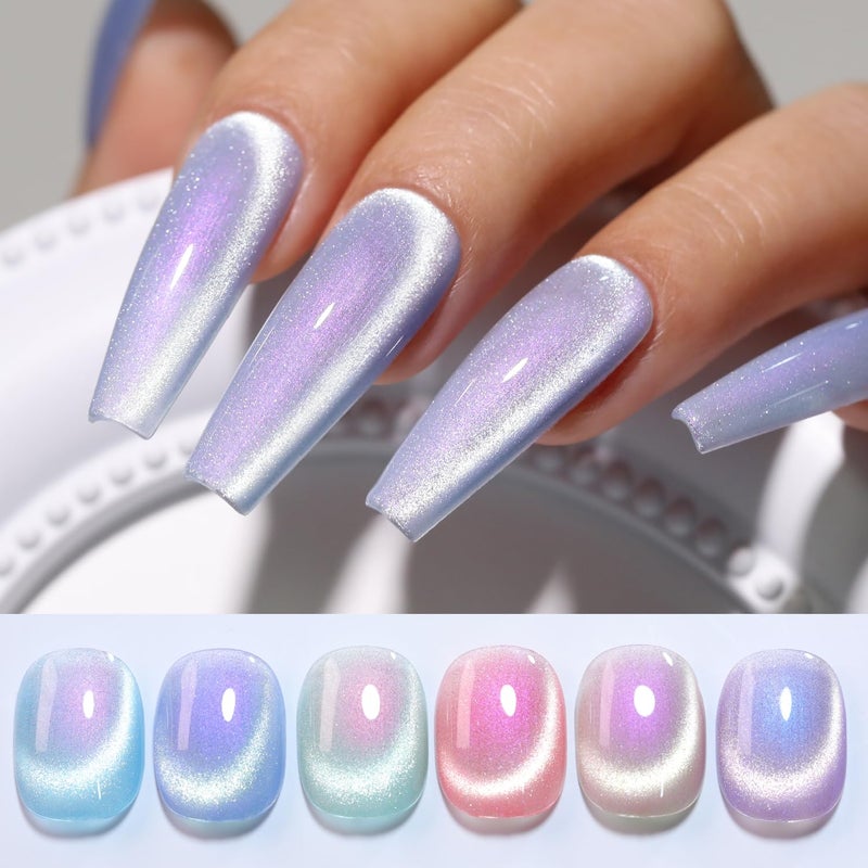 Double Rhythm 6 Colors Cat Eye Gel Polish Set Shimmer Glitter with Magnet Holographic Reflective Magnetic UV Nail Art Kit (6-Kit 11) - Image 1