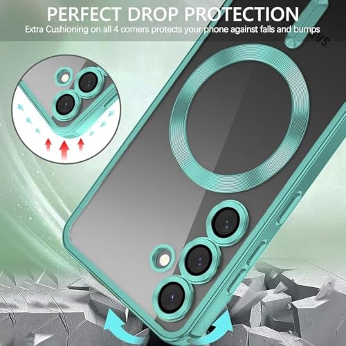 VONZEE Clear Logo Electroplating Transparent Case for Samsung Galaxy S25 5G, Magnetic Plating [Support for MagSafe Charger] Electroplate TPU Cover - Green - Image 5