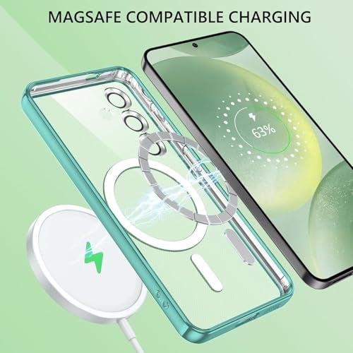 VONZEE Clear Logo Electroplating Transparent Case for Samsung Galaxy S25 5G, Magnetic Plating [Support for MagSafe Charger] Electroplate TPU Cover - Green - Image 3