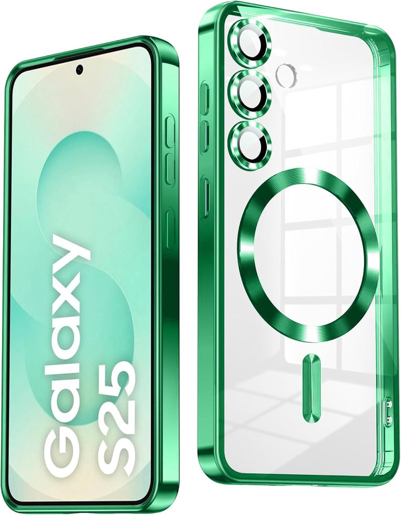 VONZEE Clear Logo Electroplating Transparent Case for Samsung Galaxy S25 5G, Magnetic Plating [Support for MagSafe Charger] Electroplate TPU Cover - Green - Image 1