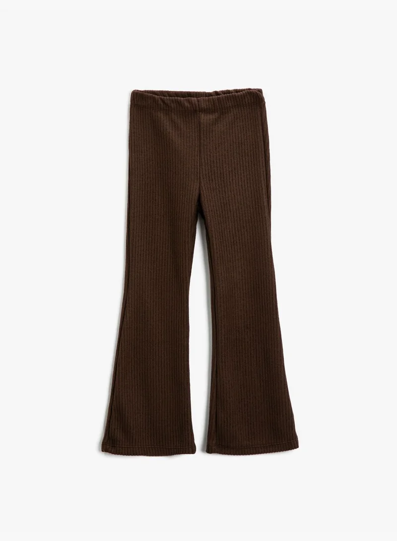 كوتون Flare Trousers Soft Textured Ribbed Elastic Waistband