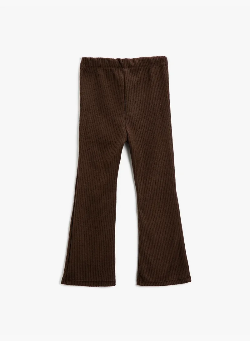 كوتون Flare Trousers Soft Textured Ribbed Elastic Waistband
