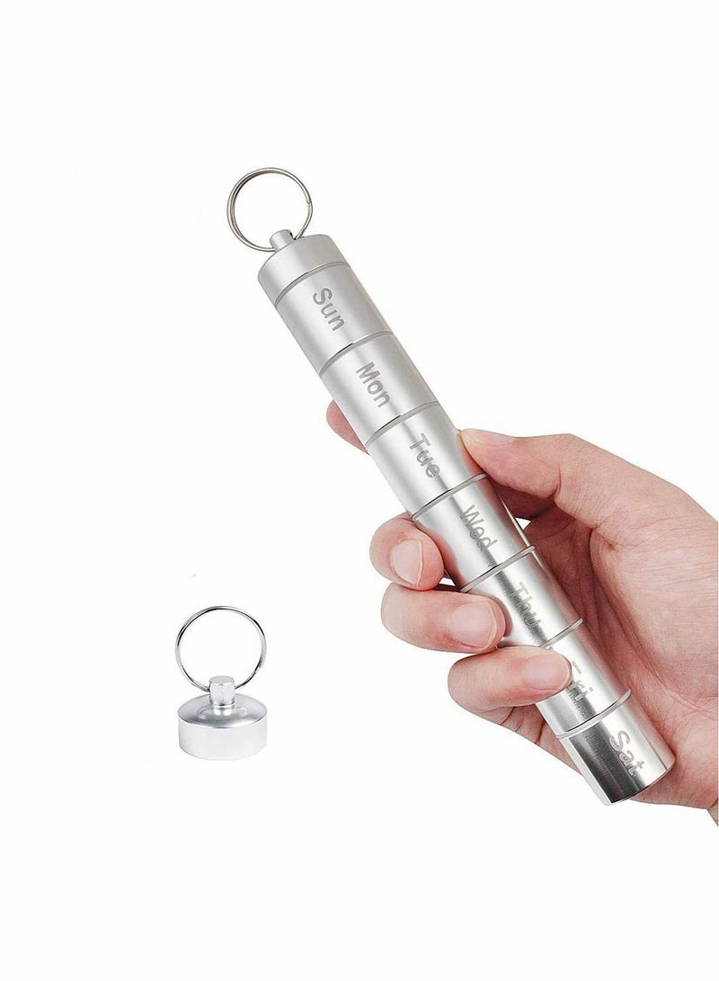 KASTWAVE Pill Box Waterproof Aluminum Metal Pill Box Case Organizer - Outdoor Pill Bottle Key Ring Small Aid Pill Holder Pill Container for Daily Camping Travel Daily Travel, 7 Day Pill Box Case - Image 1