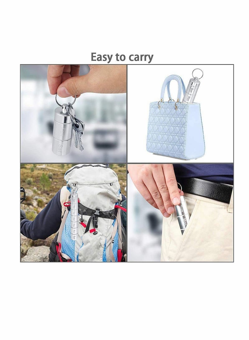 KASTWAVE Pill Box Waterproof Aluminum Metal Pill Box Case Organizer - Outdoor Pill Bottle Key Ring Small Aid Pill Holder Pill Container for Daily Camping Travel Daily Travel, 7 Day Pill Box Case - Image 3